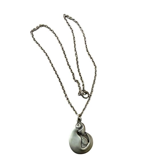 Vintage Eivind Hillestad Norway Pewter Pendant Necklace Seal Creature Bird - Picture 2 of 4